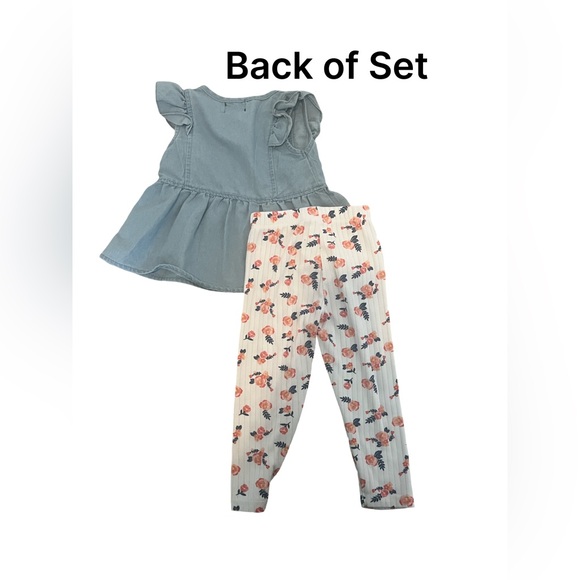 Destiny Girl’s Floral Embroidered Denim Dress with Floral Leggings. 24M. Good Co - Picture 4 of 6